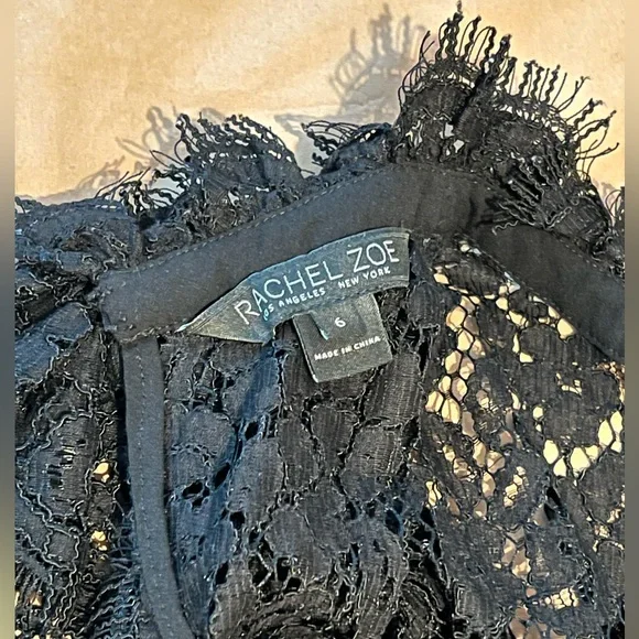 Rachel Zoe black lace paneled floor length gown size 6 - Picture 4 of 8